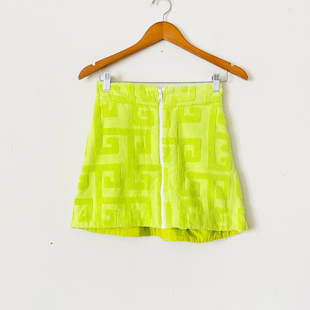 LUCY FOLK SMALL Toweling neon green pocketed zip front mini terry skirt